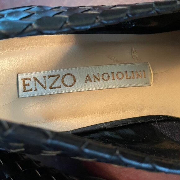 Black Woven Leather Sling-Back shoes. Size 9. 3"heel - Picture 3 of 7